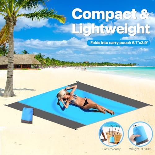 EASYFUN Beach Blanket 79x83 in Blue - Extra Large Sandproof Waterproof Picnic Mat