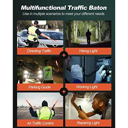 RoadHero 4 Pack Traffic Wand, 11 Inch Flashlight Led Traffic Control Baton, Small Orange Safety Wands, Air Marshaling Wand with 5 Flashing Modes, Night Signal Light for Airport, Parking Directing