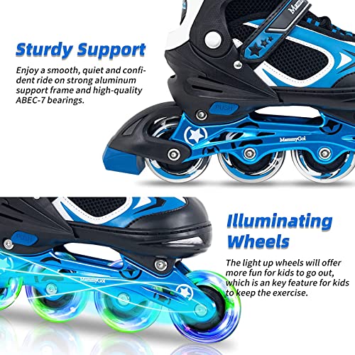 Adjustable Inline Skates for Kids with Light Up Wheels - Blue Medium