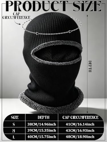 Ski Knitted Mask for Men - 1 Hole, Medium, Black