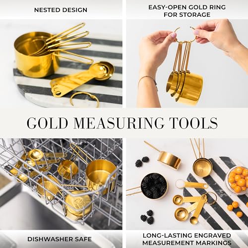 Styled Settings 15-Piece White & Gold Kitchen Utensils Set with Holder