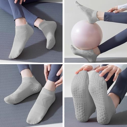 7 Pairs Non-Slip Yoga Socks for Women - Grippy Ankle Socks for Pilates