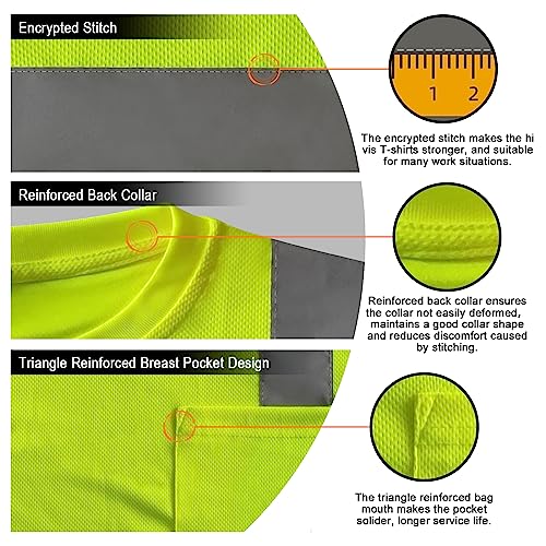 TCCFCCT High Visibility Shirts for Men & Women, Class 3 Hi Vis Reflective Safety Construction Shirts, 3PCS, Meet ANSI, Durable, DP-Yellow L