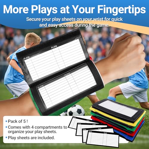 BREENHILL 5-Pack Youth Multicolor Football Play Wristbands (5 Colors) - Includes 3 Compartments