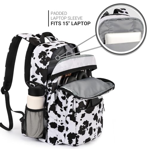 ZORFIN 26L Cow Print Black Water-Resistant College & Travel Backpack, 16.5 Inch