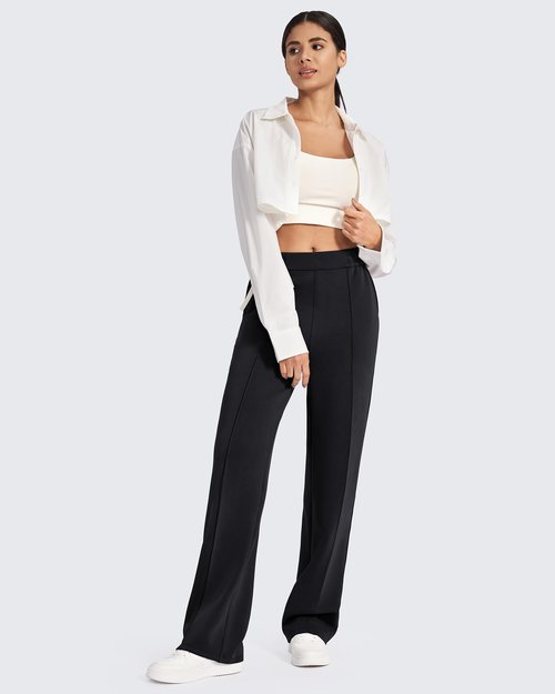 G4Free Women Wide Leg Pants with Pockets Long Sweatpants High Waist Straight Leg Track Pants Elastic Casual Workout Sweat Pants(Black,M,Tall)