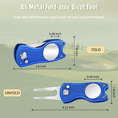 Metal Foldable Golf Divot Repair Tool with Ball Marker - Black+Blue