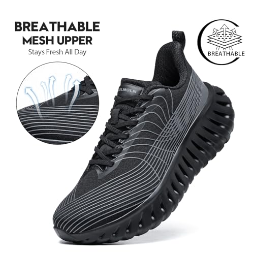 GSLMOLN Men's Black Breathable Lightweight Walking Sneakers 9.5 - Casual Gym Shoes