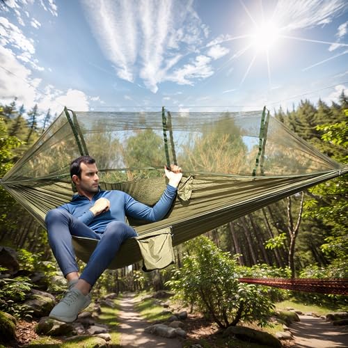 Wind Tour Green Camping Hammock with Mosquito Net Tent – Portable Outdoor Hammock