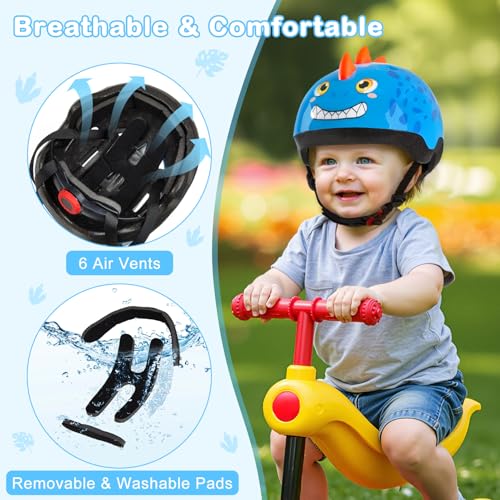 Cute Toddler Bike Helmet for Ages 1-3 - Adjustable Kids Safety Helmet with Animal Designs
