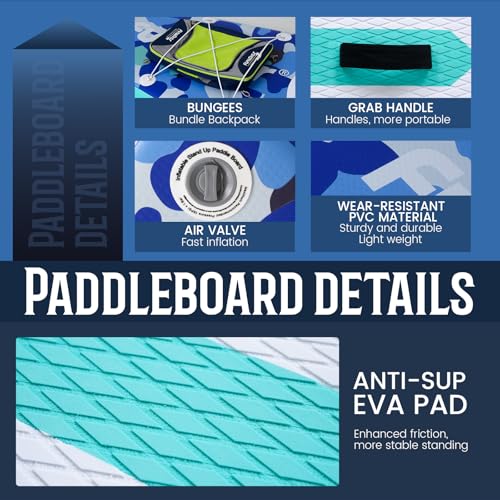 Inflatable Stand Up Paddle Board - 11' Blue Camouflage with Accessories