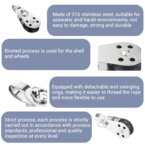 4-Pack Nylon Marine Pulleys for Boats & Kayaks - 316 Stainless Steel