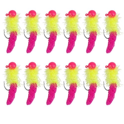 Crappie Jig Heads Fishing Lures Kit - 12pcs Pink Marabou Jigs