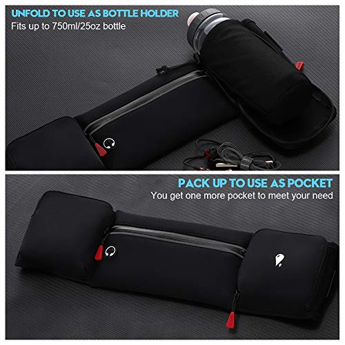 Running Belt Bag with Foldable Water Bottle Holder - Black
