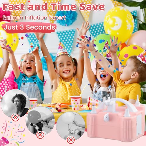 Pink 4-in-1 Electric Balloon Pump with Nozzles & Tying Tool - Portable 600W
