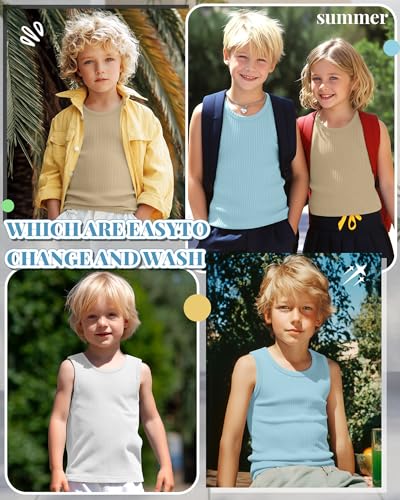 Boys' Cotton Tank Tops - 3 Pack Crew Neck Sleeveless Set