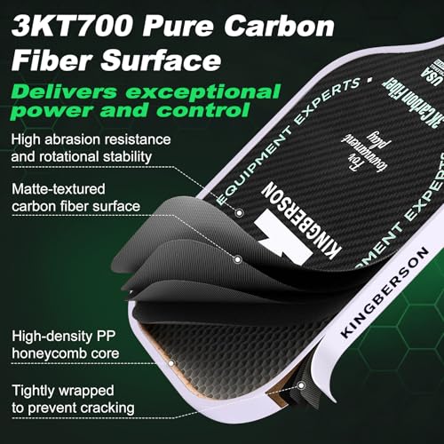 Kingberson T700 Carbon Fiber Pickleball Paddle 16mm Core USAPA Approved