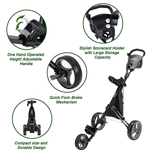 Lightweight 3-Wheel Golf Cart with Scorecard Holder & Storage Bag