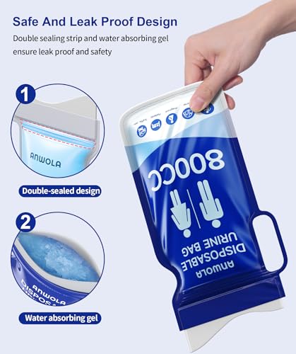 ANWOLA 12 Pack Blue Disposable Urine Bags with Handle 800ml Travel Urinal for Men Women Kids