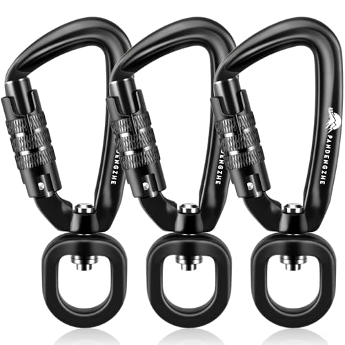 Locking Carabiner Clip 2.5" with Swivel C Ring – 4.5KN, 7075 Aluminum (Pack of 3)