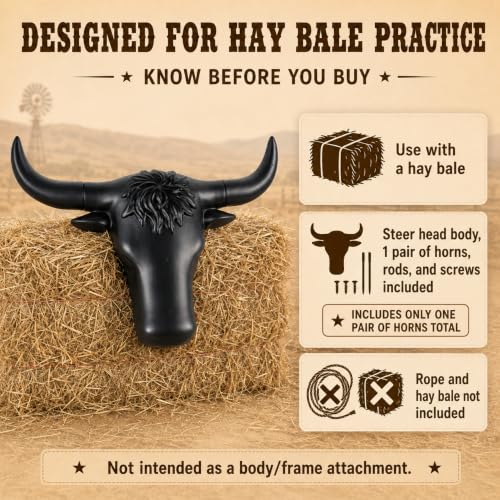 Black Crowye Full-Size Roping Steer Head Dummy 20” Horn Spread with Detachable Horns