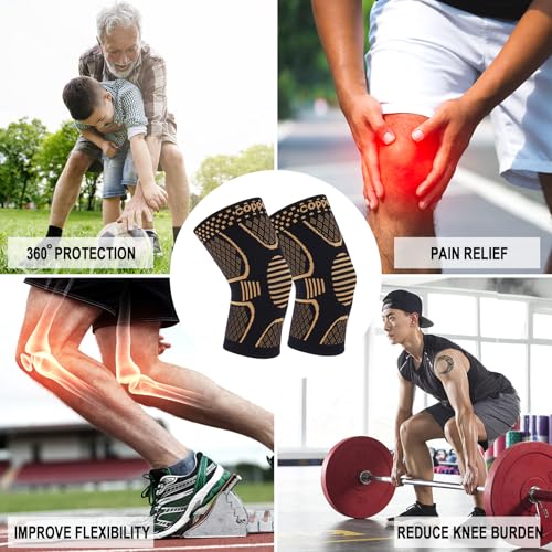 Copper Knee Brace Compression Sleeve Support - 2 Pack