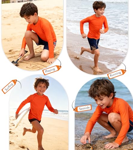 Little Boys Long Sleeve Rash Guard Swim Shirt - UPF 50+ Orange 4-5T
