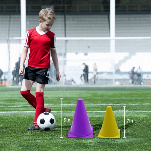 7" Soccer Cones Set - 42 Pcs Multicolor Training Cones with Carry Bag