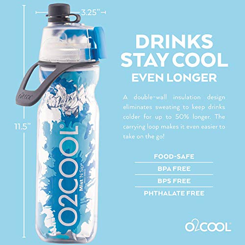 O2COOL Mist 'N Sip 20 oz Sports Water Bottle with Misting Function - Ombre Prism Green