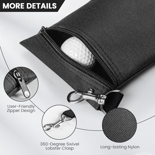 Golf Tee Pouch Bag - Durable Nylon, 6.5 x 5.5 Inch, Black - 2 Pack