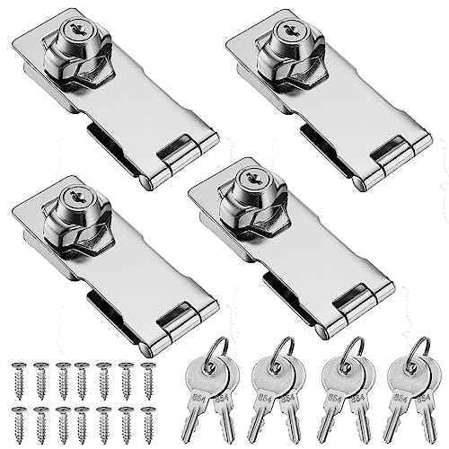 Keyed Hasp Locks with Screws 4 Inch Safety Hasp with Lock, Metal Twist Knob Keyed Locking Hasp (Silver-4PCS)