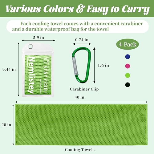 Cooling Towels for Neck and Face - 4 Pack Light Blue, Green, Pink, Grey