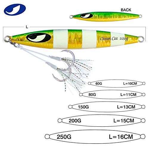 Ocean Cat Slow Fall Metal Jigging Lure 80g Red & Gold Flat Hook Sea Bait