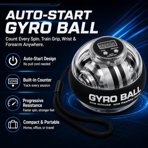 Auto-Start Gyro Ball Wrist Strengthener with LED Counter