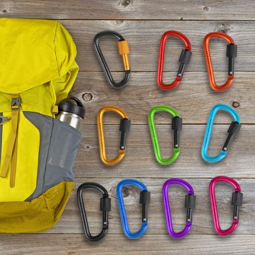 3-Inch Aluminum D-Ring Key Rings - 10 Pack Multicolored Carabiners