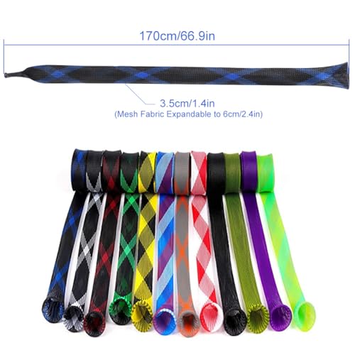 Yontree 12-Pack Fishing Rod Sleeve - 67'' Rod Socks, Mesh Cover for Spinning/Casting Rods, 1.4'' wide, 12 colors
