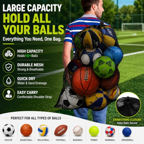 Heavy Duty Mesh Ball Bag - 30x40 Inch Sports Equipment Organizer