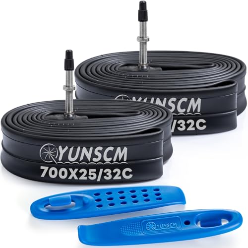700C Bike Tubes 25-32C Compatible with Road & Mountain Bikes, FV Presta Valve - 2 Pack