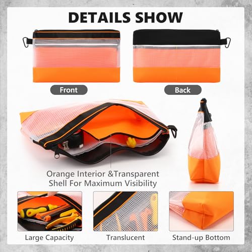 Paterr 16 Pcs Zipper Clear Tool Bag Bulk Small Tool Bag, Heavy Duty Clear Pouch, Multipurpose Waterproof Storage for Men Women Electrician, 4 Color(11.8 Inch)
