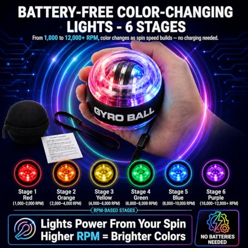 Auto-Start Gyro Ball Hand Exerciser with Color-Changing LED