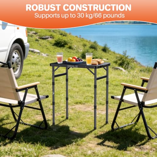 FUNYKICH Black Waterproof Camping Table 22.8x15.7 inches, Adjustable Height, Portable
