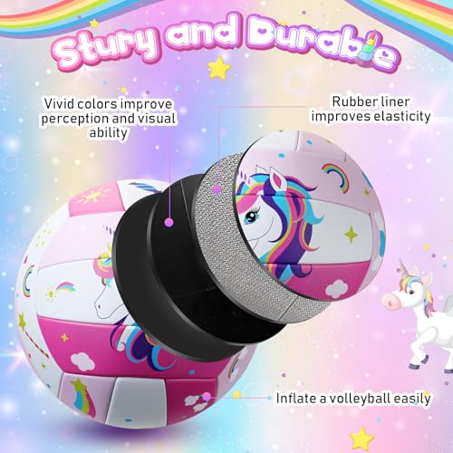 Size 5 Pink Unicorn Volleyball Kit with Backpack & Pump for Girls