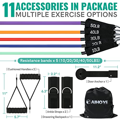 Aihoye 150LB Resistance Bands Set with Handles & Door Anchor – 11 Pcs