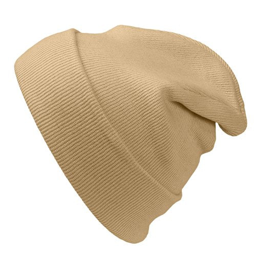 12-Inch Unisex Plain Beanie - Khaki & Multiple Colors