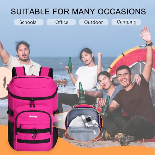 Pink Insulated Cooler Backpack Leak-Proof Portable Food & Drink Bag for Camping & Travel