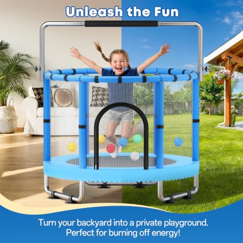 Toddler Trampoline with Net - 5-in-1 Indoor/Outdoor, Blue, 60"