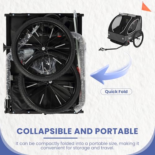 Kids Bike Trailer with Canopy & Pushcart - Black, 2-in-1 Design