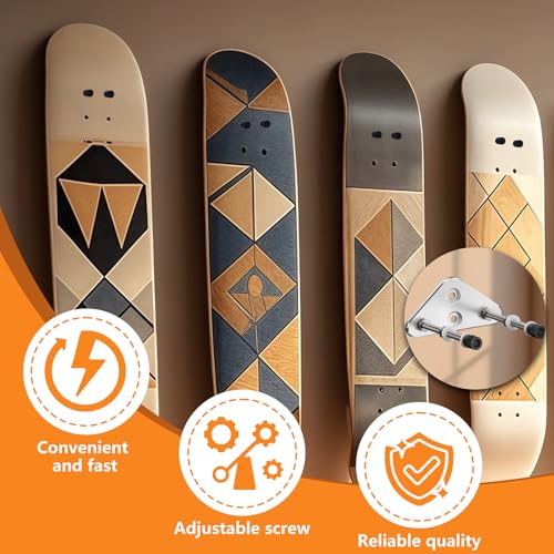 ROKENPOY 6-Pack Aluminum Skateboard Wall Mount Hangers for Deck Display - Vertical & Horizontal Storage
