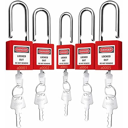 Lockout Tagout Lock 5pcs Set Loto Product Safe Padlocks for Lock Out Tag Out Stations and Devices (Red, Key Alike)