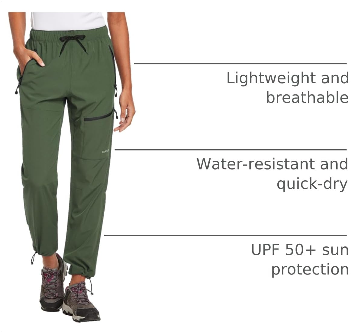 baleaf Women's Hiking Pants Quick Dry Lightweight Water Resistant Stretch Cargo Pants with Zipper Pockets Travel Camping 29''-Army Green XL